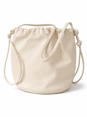 Ivory leather bucket bag drawstring minimalist Italian leather - Sharkchaser